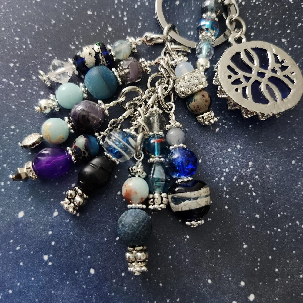 Celestial Moon Purse Charm or Keychain  Agate Stone Glass Handcrafted - Picture 5 of 6